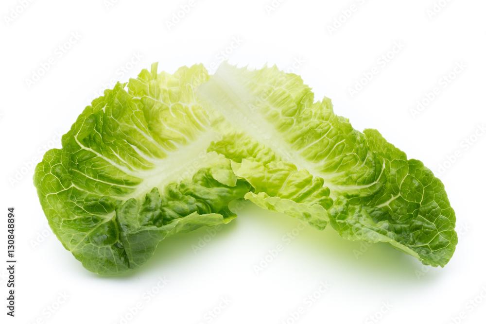 Fresh cos lettuce on white background.