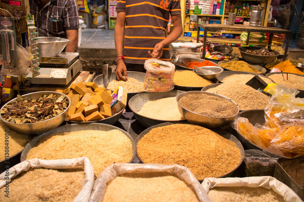 Fototapeta premium street life india sales herbal fruits food on market and street