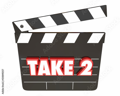 Take 2 Two Second Retry Redo Scene Movie Clapper 3d Illustration