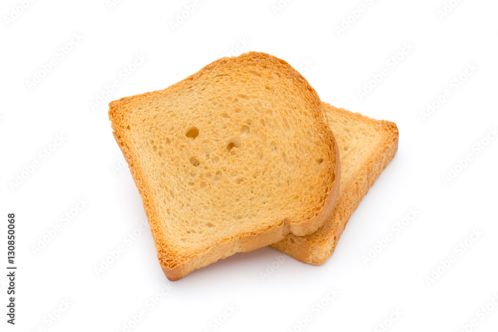 Slices of toast bread on wooden table, top view.