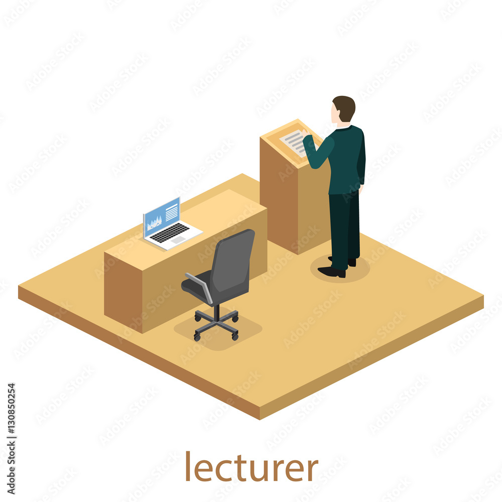 Isometric flat 3D concept vector interior university auditorium. Isometric flat 3D concept vector interior university auditorium.