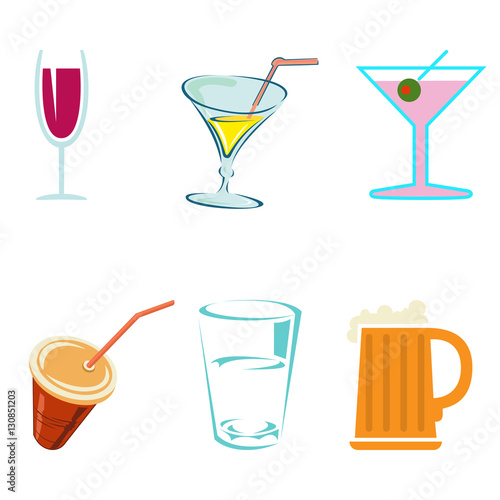 Alcohol drinks and cocktails in glasses
