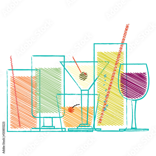 Alcohol drinks and cocktails in glasses