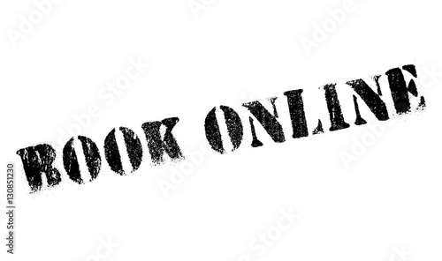 Book online stamp. Grunge design with dust scratches. Effects can be easily removed for a clean, crisp look. Color is easily changed.