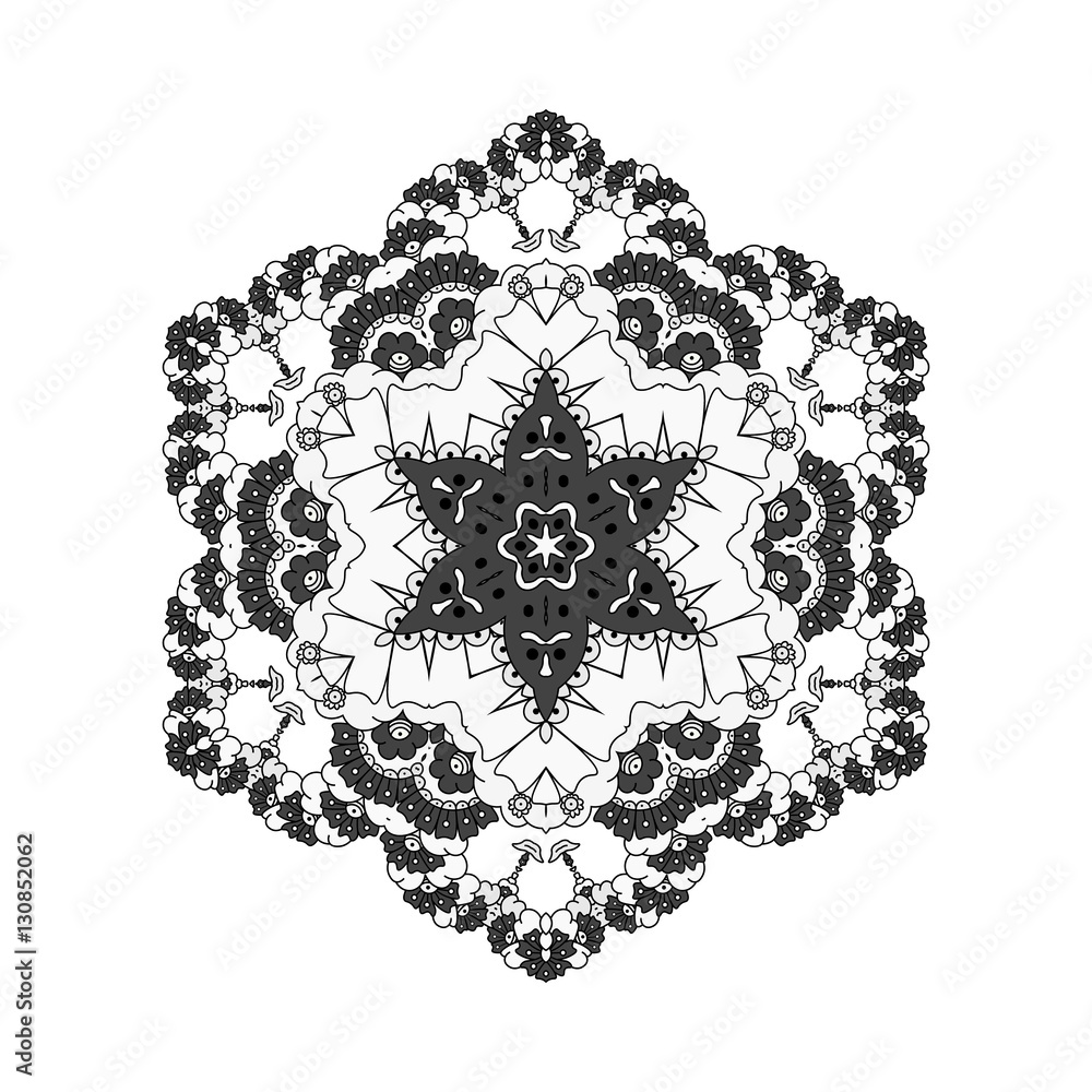 Circular logo for flower shop. Oriental pattern mandala. Ornamen
