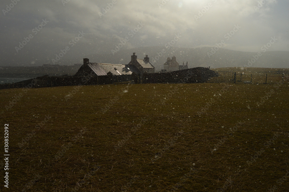 Fototapeta premium Snowy day on west mainland of Shetland