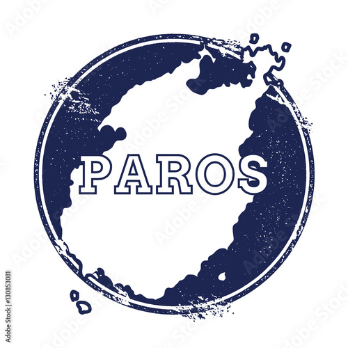Paros vector map. Grunge rubber stamp with the name and map of island, vector illustration. Can be used as insignia, logotype, label, sticker or badge.
