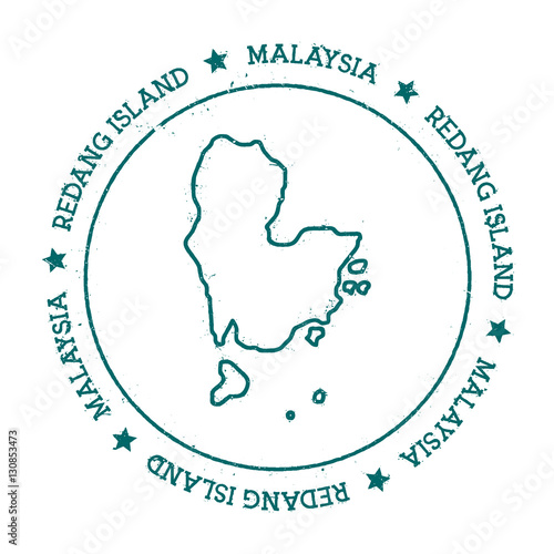 Redang Island vector map. Distressed travel stamp with text wrapped around a circle and stars. Island sticker vector illustration.