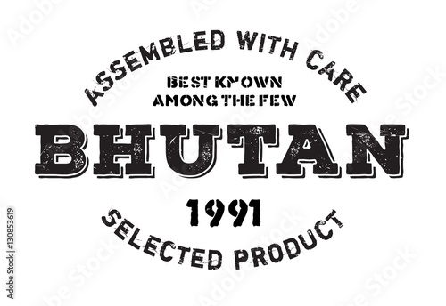 Assembled in Bhutan rubber stamp. Grunge design with dust scratches. Effects can be easily removed for a clean, crisp look. Color is easily changed.