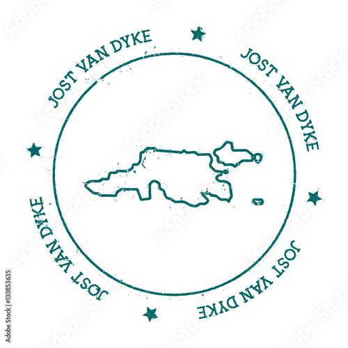 Jost Van Dyke vector map. Distressed travel stamp with text wrapped around a circle and stars. Island sticker vector illustration.
