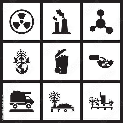 Concept flat icons in black and white environmental pollution