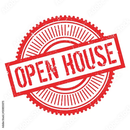 Open house stamp. Grunge design with dust scratches. Effects can be easily removed for a clean, crisp look. Color is easily changed.