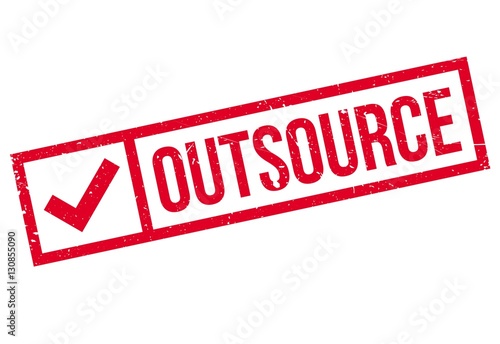 Outsource stamp. Grunge design with dust scratches. Effects can be easily removed for a clean, crisp look. Color is easily changed.