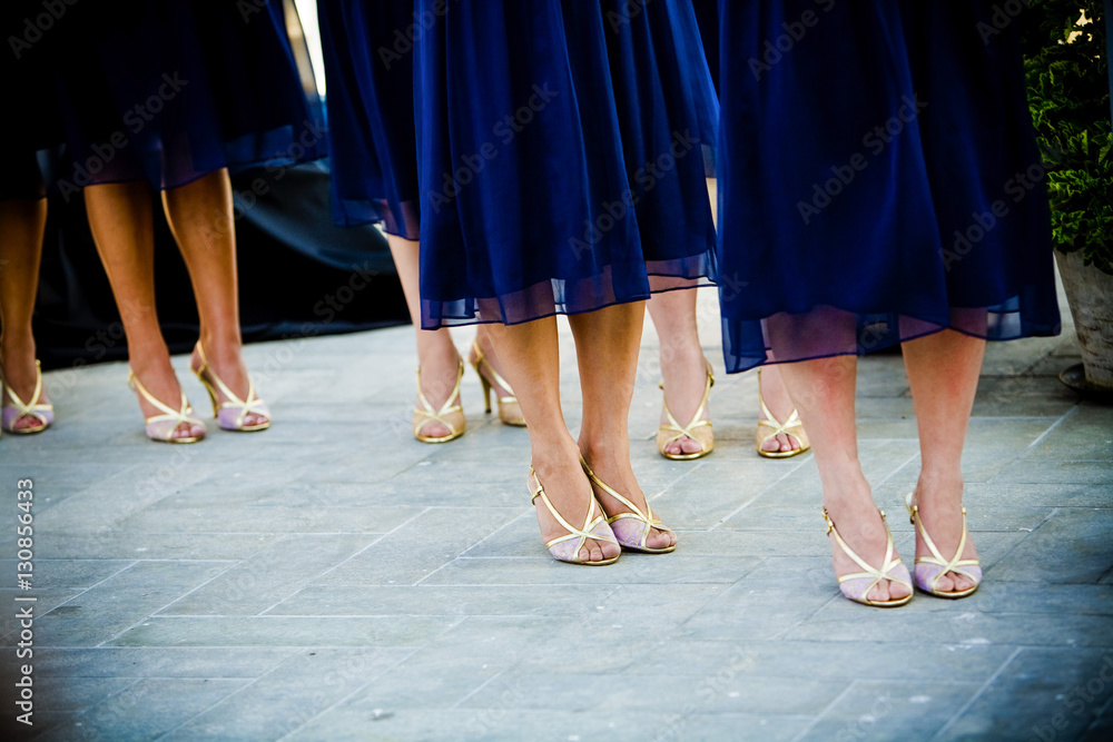 bridesmaids in a line