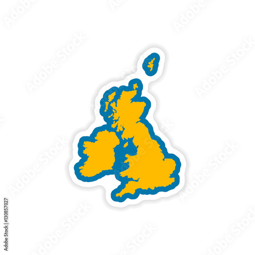 paper sticker map Britain on white background