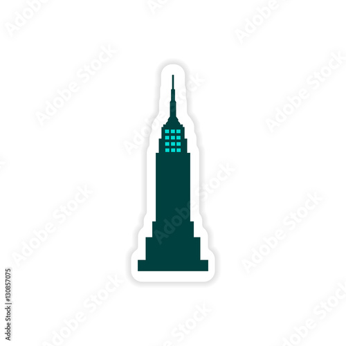 paper sticker American skyscraper on white background