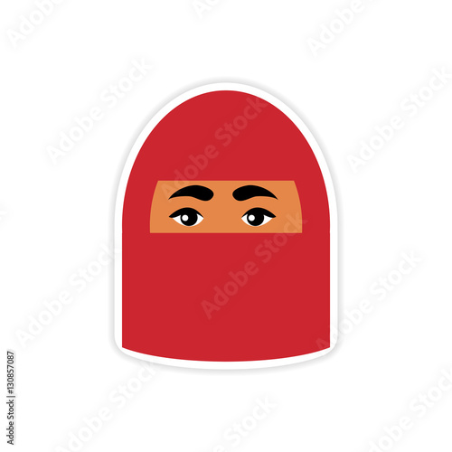 stylish paper sticker on white background woman in burqa