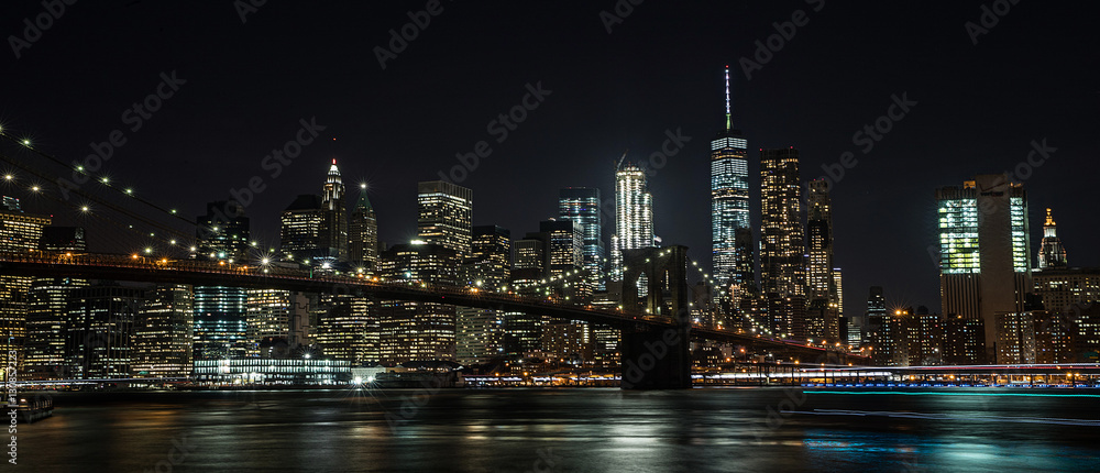 Brooklyn Bridge and New York City at night