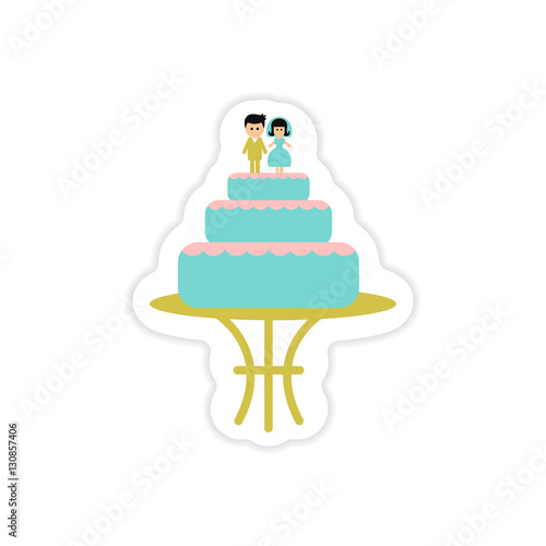 paper sticker on white background wedding cake