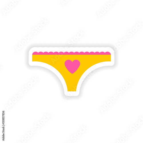 stylish paper sticker on white background women's panties