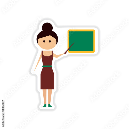 paper sticker on white background woman teacher