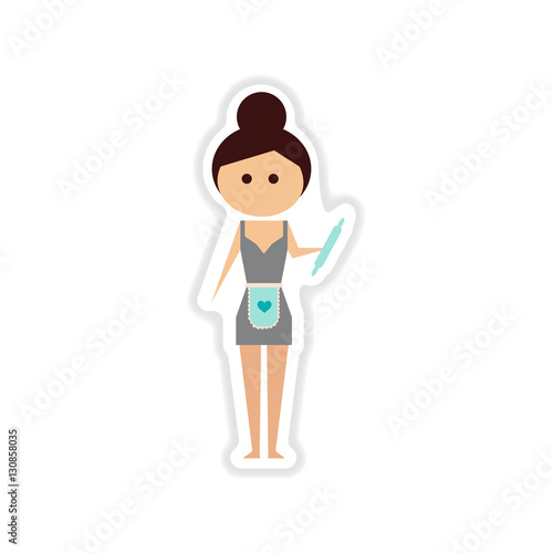 paper sticker on white background girl housekeeper