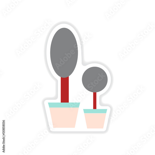 paper sticker on white background decorative flowerpots