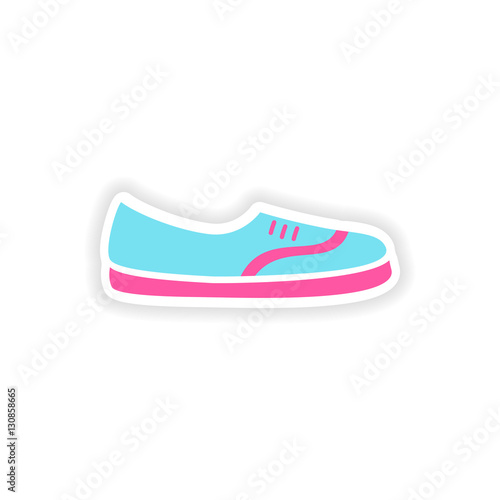 stylish paper sticker on white background moccasins 