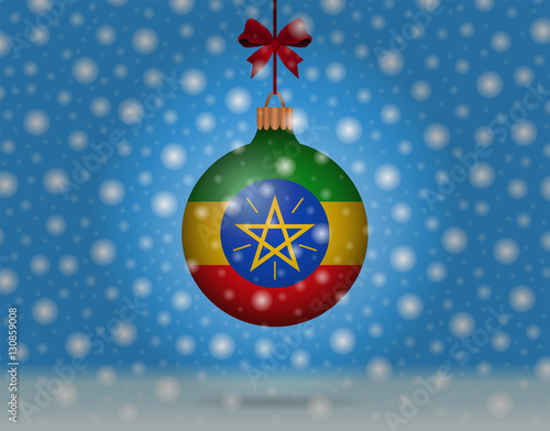 snowfall and snowball with flag of ethiopia