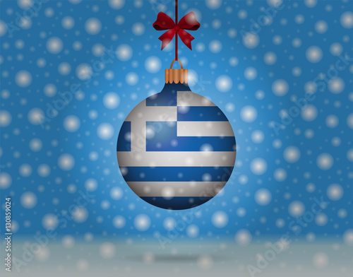 snowfall and snowball with flag of greece