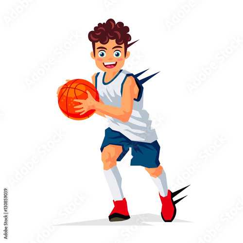 Little basketball player with the ball