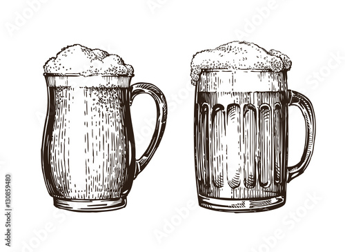 Hand drawn beer mug. Elements for design menu restaurant or pub. Sketch vector illustration
