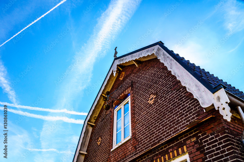 Typical Saddle Roof of a Brick House in the Historic Fishing Village of Bunschoten-Spakenburg in the Netherlands