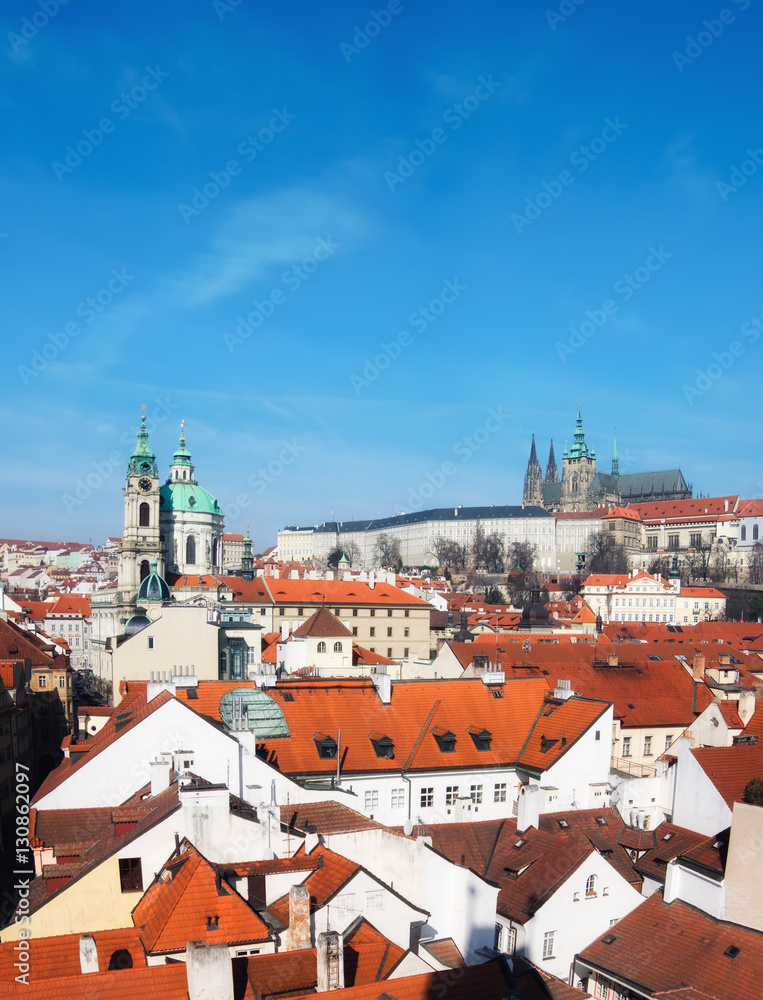 St. Nicolas church, Prague castle and and roofs of Old Prague