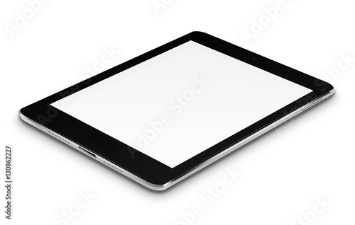 Realistic tablet computer with blank screen isolated on white background. 3D illustration.