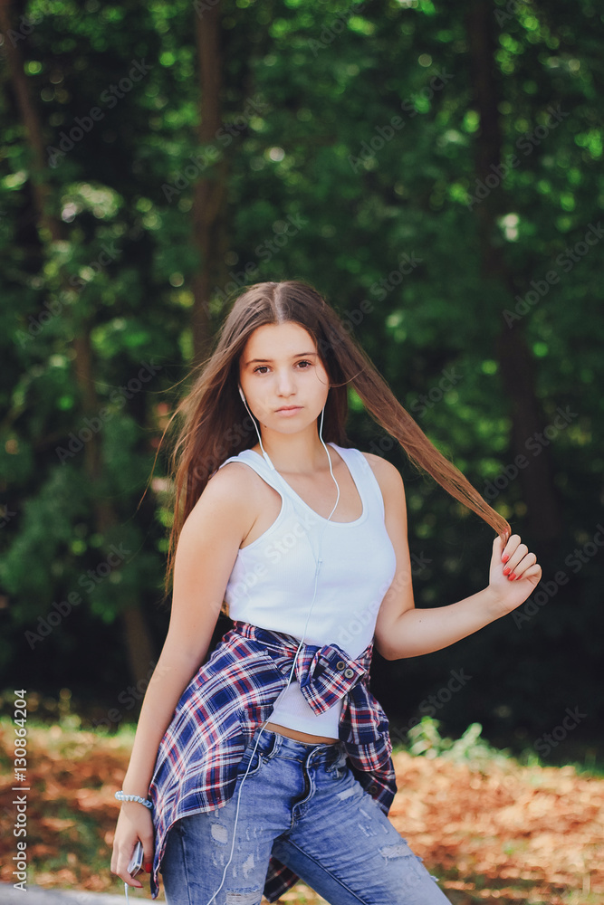 young beautiful girl walking park young beautiful girl walking park