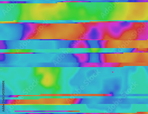Colorful glitched background in a psychedelic rave aesthetic. Contemporary abstract vector illustration. Corrupted pixel image structure. Collapsing data due the signal error. Element of design.