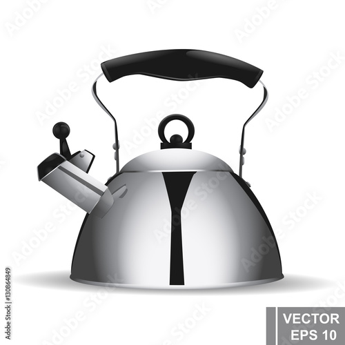 Realistic metal teapot. Preparation of hot drinks. kitchen tools