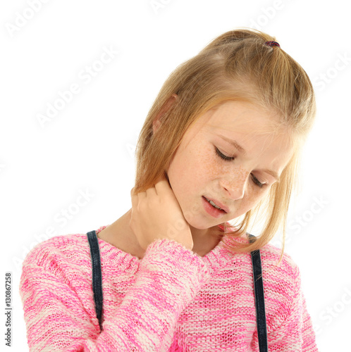 Upset girl with neck pain i...