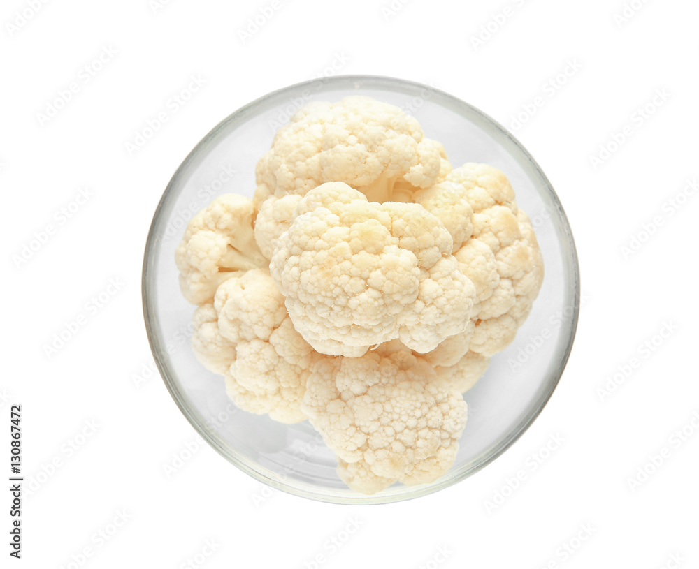 Cauliflower in bowl on white background Cauliflower in bowl on white background