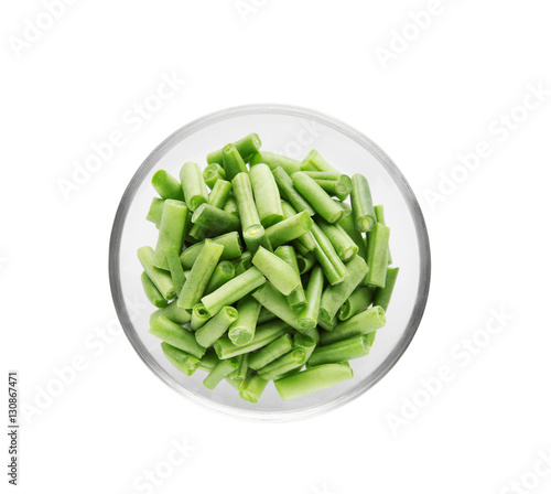 French beans in bowl beans on white background