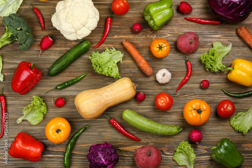 Fresh vegetables on wooden background