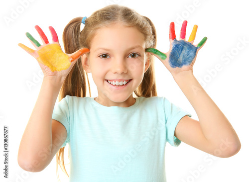 Cute girl with palms in pai...
