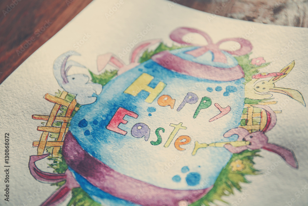 Beautiful Easter greeting card on wooden table, closeup Beautiful Easter greeting card on wooden table, closeup