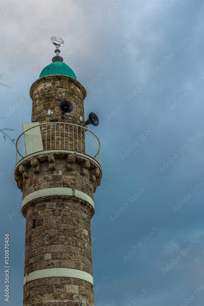 View of the Sea Mosque in the old town of Jaffa in Israel at sun