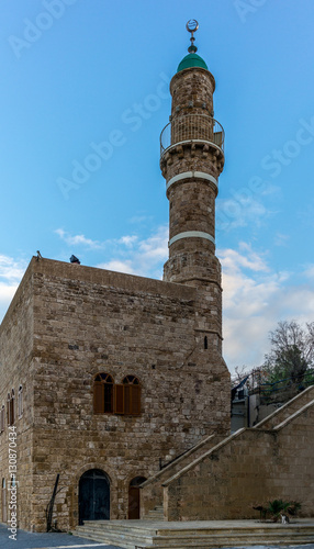 View of the Sea Mosque in the old town of Jaffa in Israel at sun