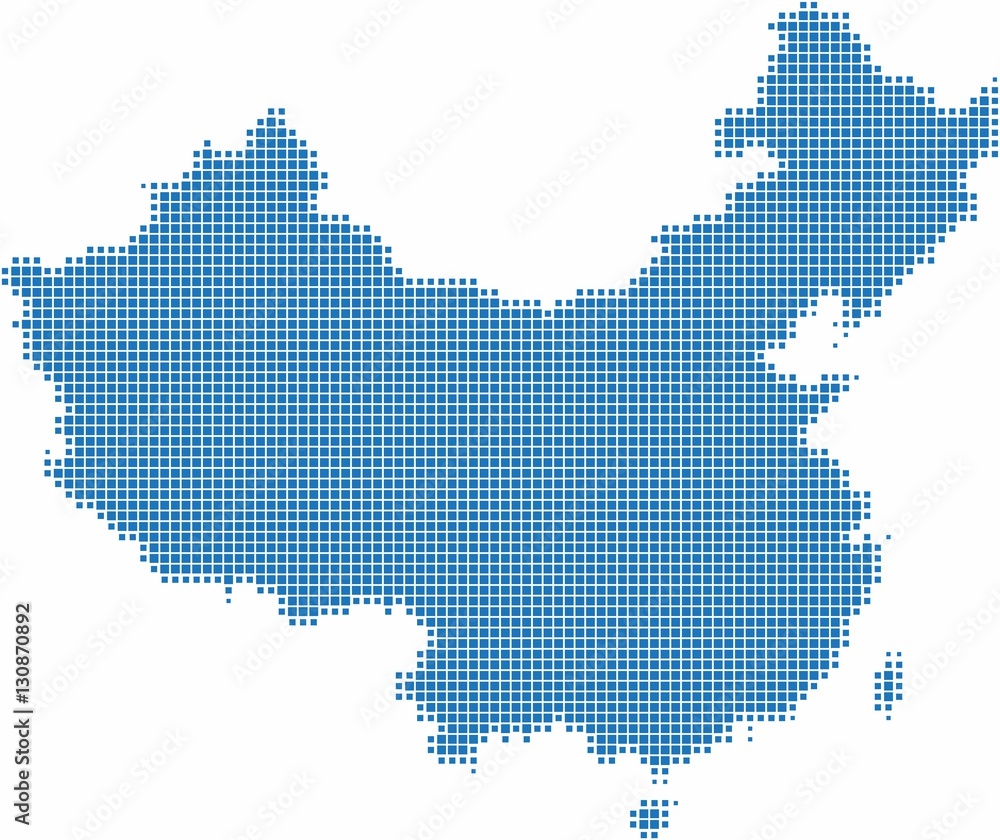 Blue square shape China and Taiwan map on white background, vector illustration.