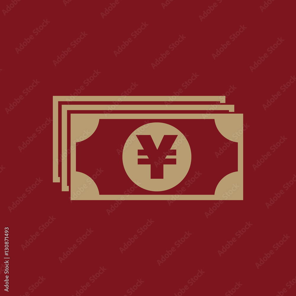 Money icon. Yen and cash, coin, currency, bank symbol. Flat design. Stock - Vector Money icon. Yen and cash, coin, currency, bank symbol. Flat design. Stock - Vector