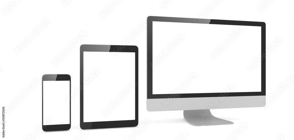 Responsive web design, laptop, smartphone, tablet, computer, display. 3d rendering. Responsive web design, laptop, smartphone, tablet, computer, display. 3d rendering.