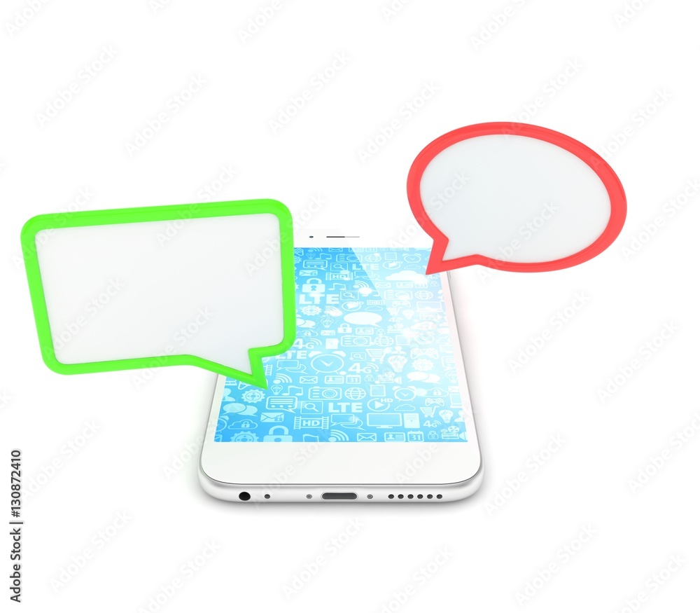 smartphone with bubbles isolated on white background. 3d rendering. smartphone with bubbles isolated on white background. 3d rendering.